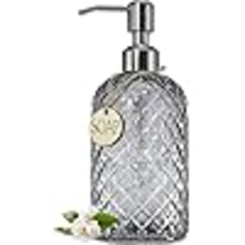 Distributeur de savon en verre à motif 18 oz pour cuisine, distributeur de savon à main rechargeable avec pompe en acier inoxydable antirouille, distributeur de savon transparent pour savon à vaisselle, savon à main, lotion