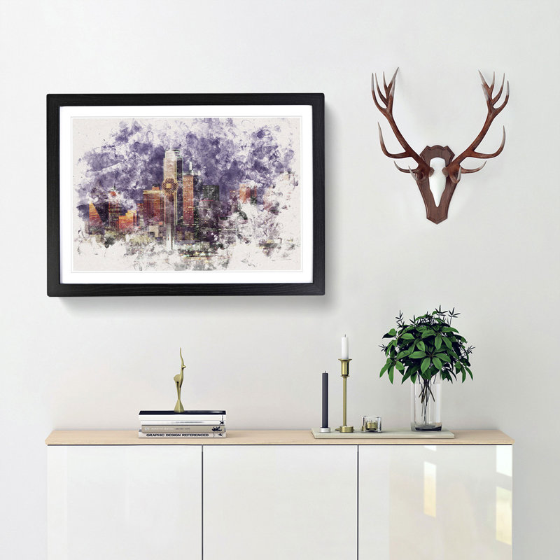 Dallas Texas Skyline at Dusk 1 Piece Single Picture Frame Painting on MDF, 62cm H x 87cm W x 2cm D, Black Framed