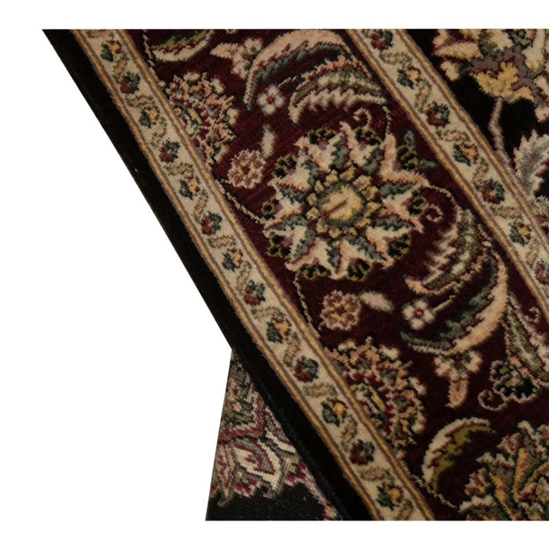 Tapis noir / brun en laine noué à la main de conception unique 3 pi 9 po x 5 pi 9 po