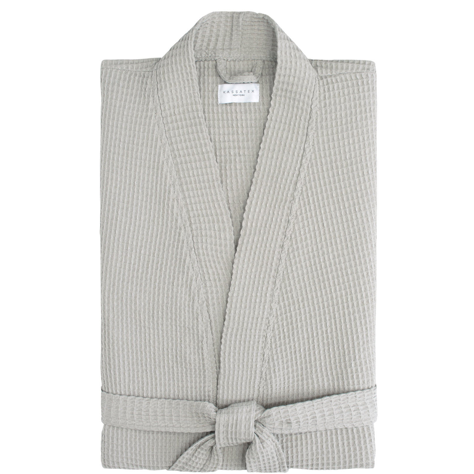 Astrid Waffle Cotton Bathrobe, Gray, Large