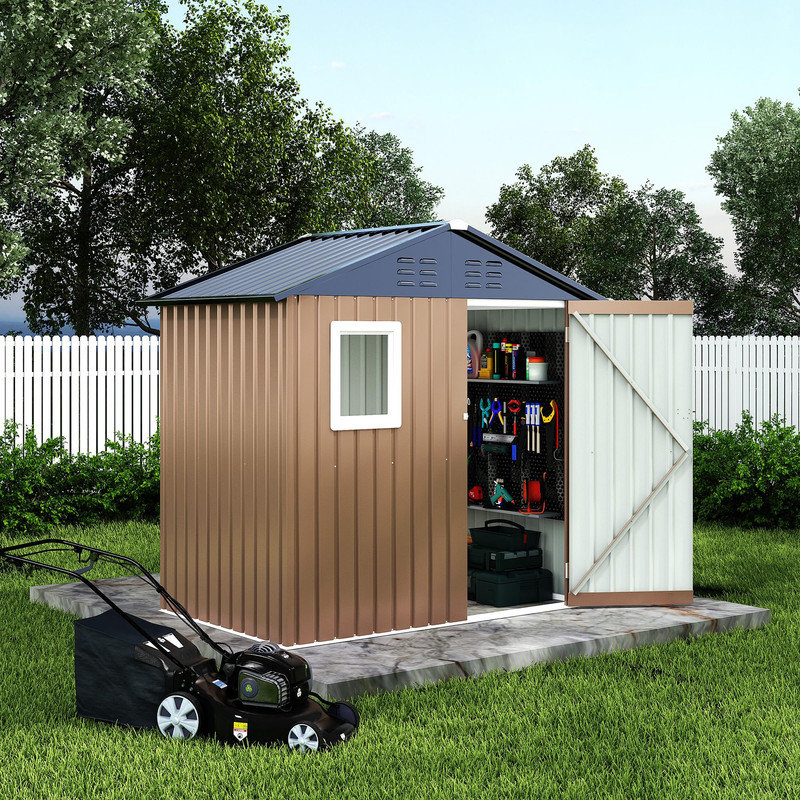 6x4 FT Metal Storage Shed with Window - Outdoor Garden Utility Shed with Lockable Door, Air Vent, and Sloped Roof for Backyard and Patio Storage
