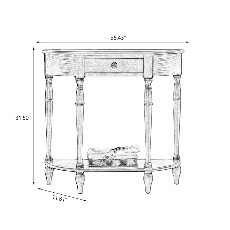 Console demi-cercle en bois massif noir, 31.5" H x 35.43" W x 11.81" D