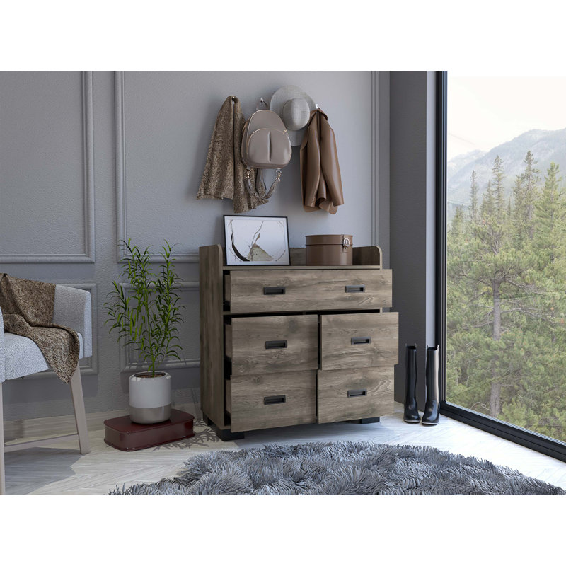 Fynnleigh 33.46'' W 5 - Drawer Dresser, Dark Brown