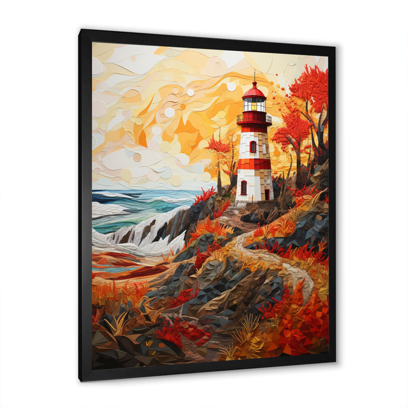 "Phare avec lumière pastorale II", art mural, H 40 po x l 30 po x P 1,5 po, Cadre photo noir