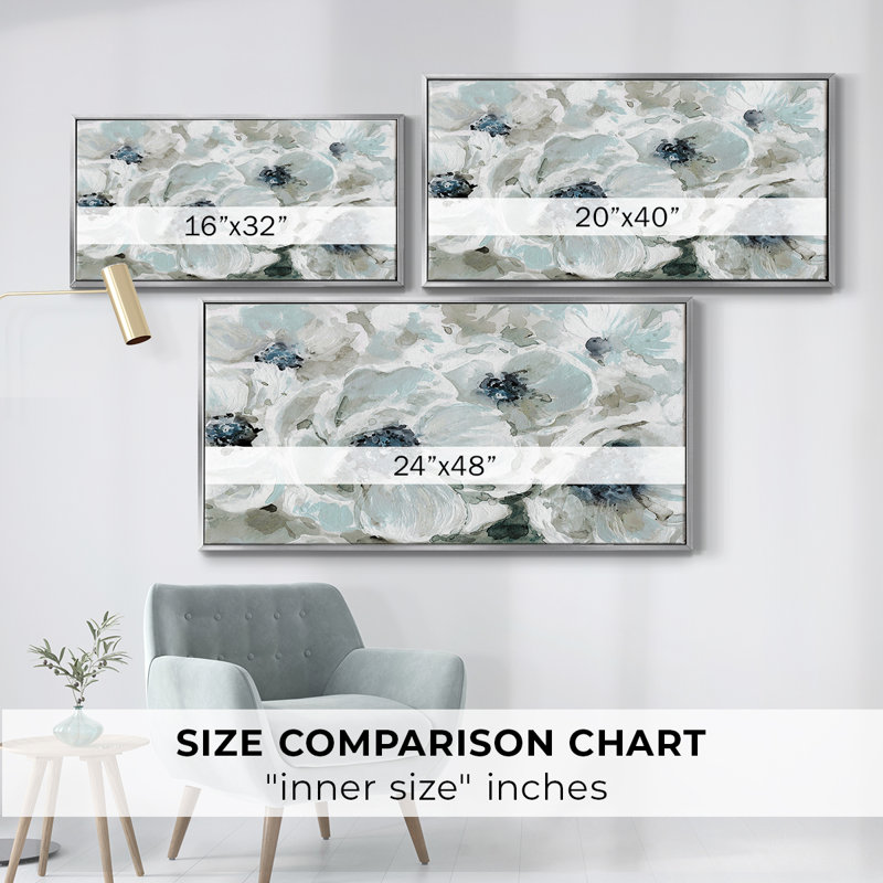 Blues en fleurs - Toile tendue avec châssis, prête à accrocher, Argent argent, H 21 po x l 41 po