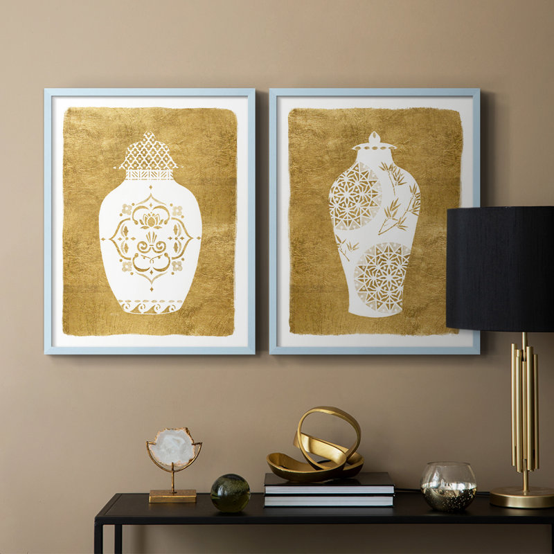 Golden Urn I - impression encadrée de qualité supérieure - prête à être accrochée - aucun clou requis - aucun clou requis