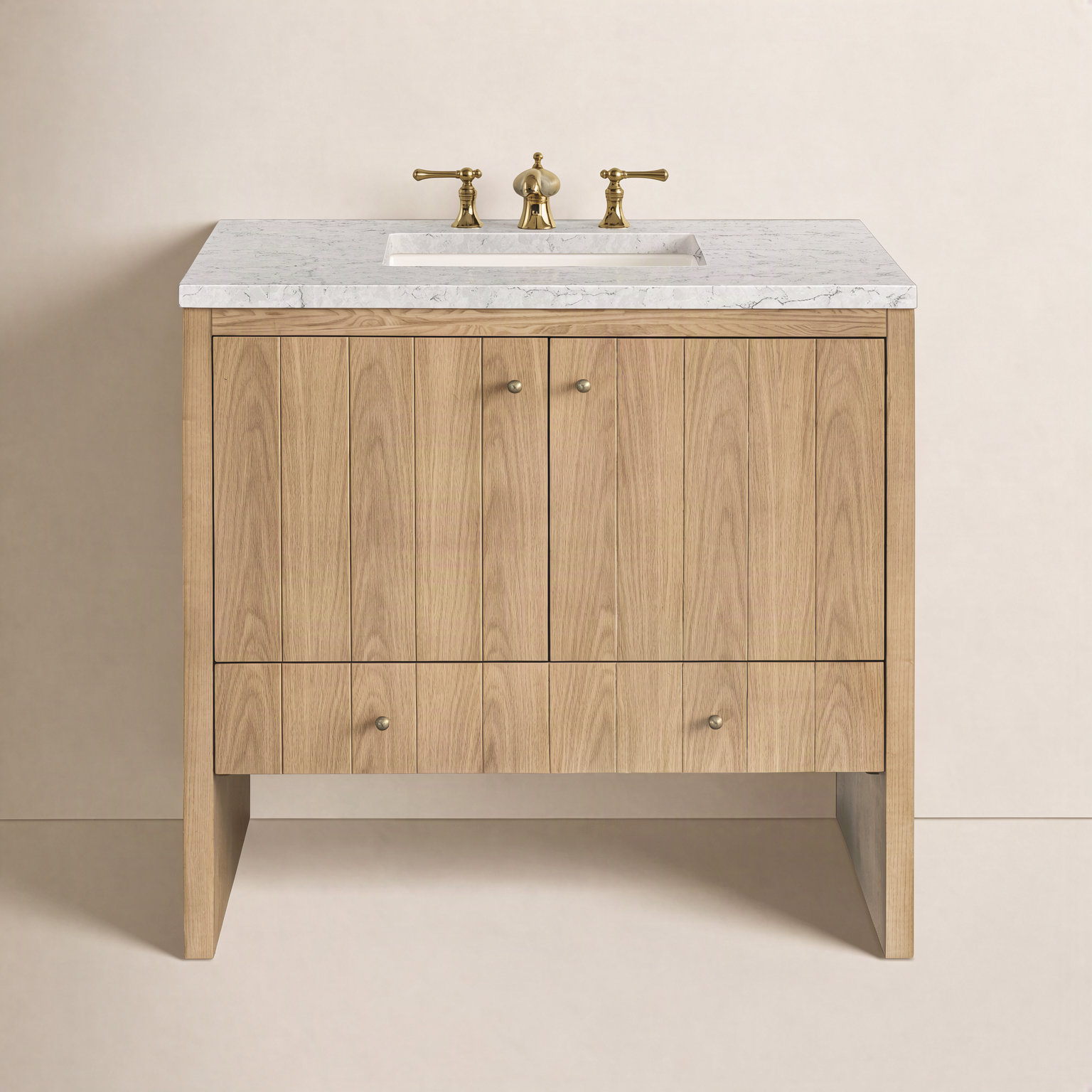 Hudson 36'' Single Bathroom Vanity, Light Natural Oak, Eternal Jasmine Pearl, 8" Widespread