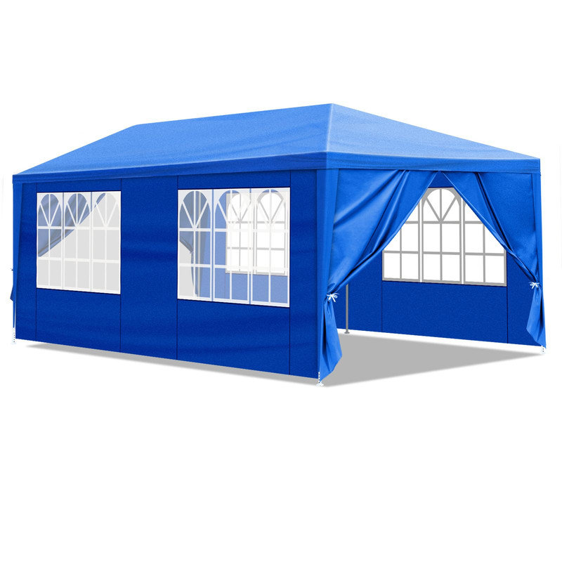 Tente de réception extérieure 10 pi x 20 pi avec 6 parois latérales amovibles, pavillon de jardin à baldaquin imperméable, bleu