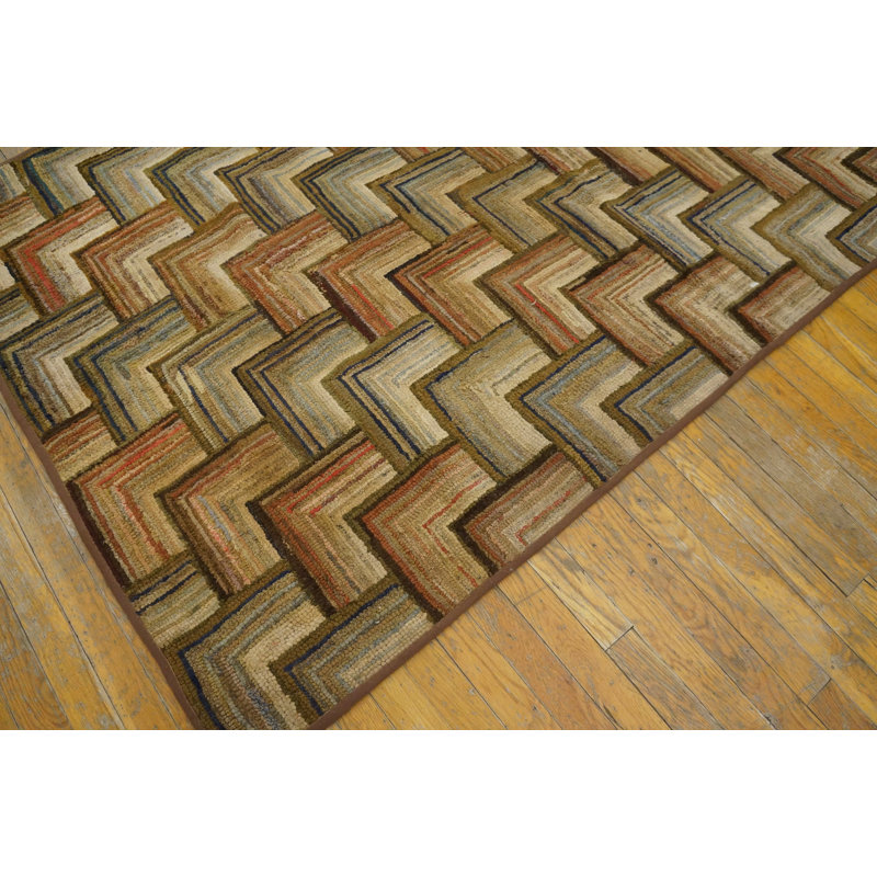 American Small Scatter Size Hooked Wool 1890s Antique Rug