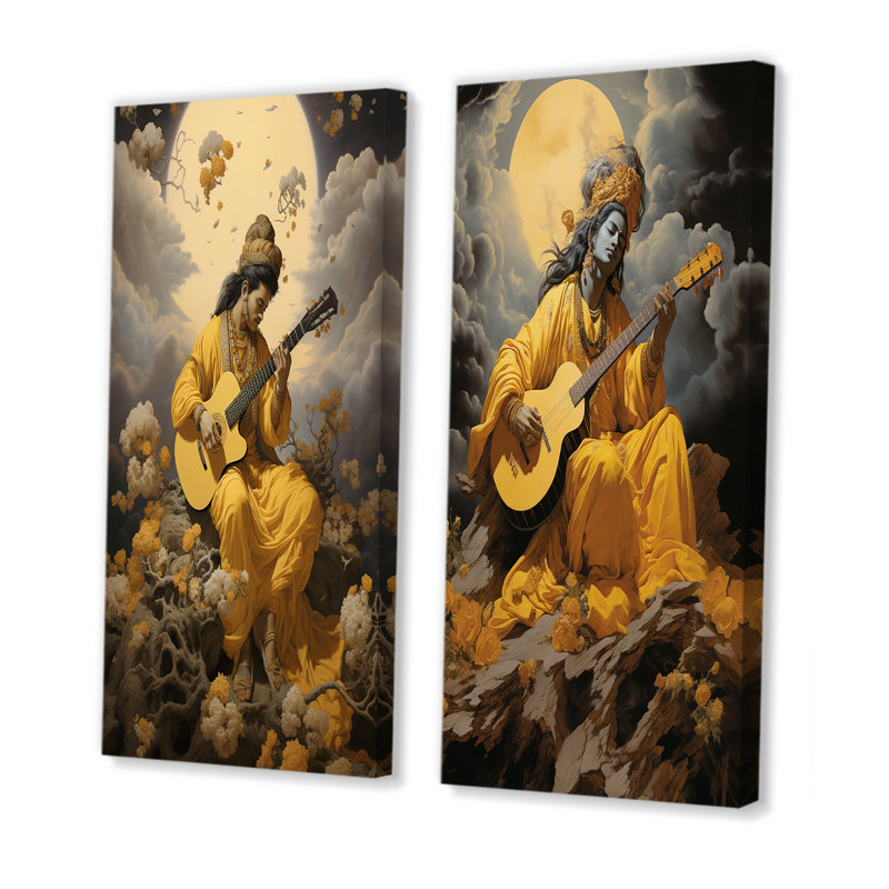 Ensemble de salon Melodious Naradas Travelling Musician - Hindouisme, Toile tendue, H 28 po x l 25 po