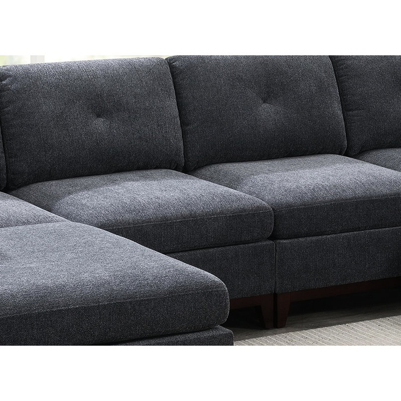 Canapé modulaire 6 pièces avec chenille et coussin en tissu gris cendré