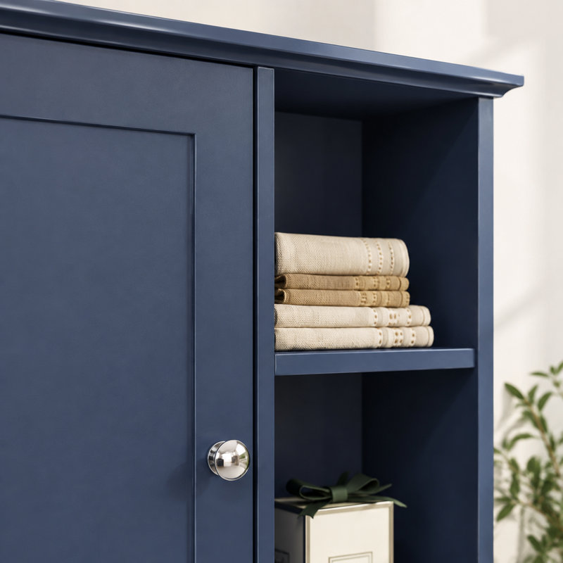 Armoire murale de salle de bain en MDF bleu avec rangement au-dessus des toilettes et charnières à fermeture en douceur