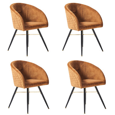 Goddard Mordern Tub Dining Chairs- Upholstered in Velvet, Cushion Padded With Metal Legs- Armchair Room Kitchen Living Room 