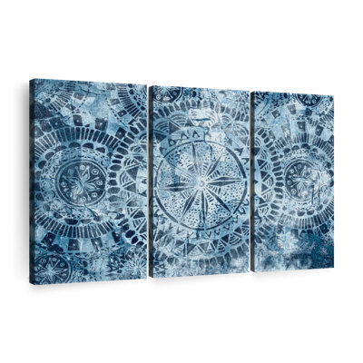 «Mandala Tribal Blue Mandalas», ensemble de 3 reproductions sur toiles par NirvanaDesigns