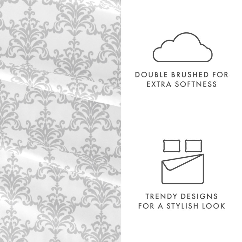 Light Gray Damask Pattern Microfiber Twin Sheet Set
