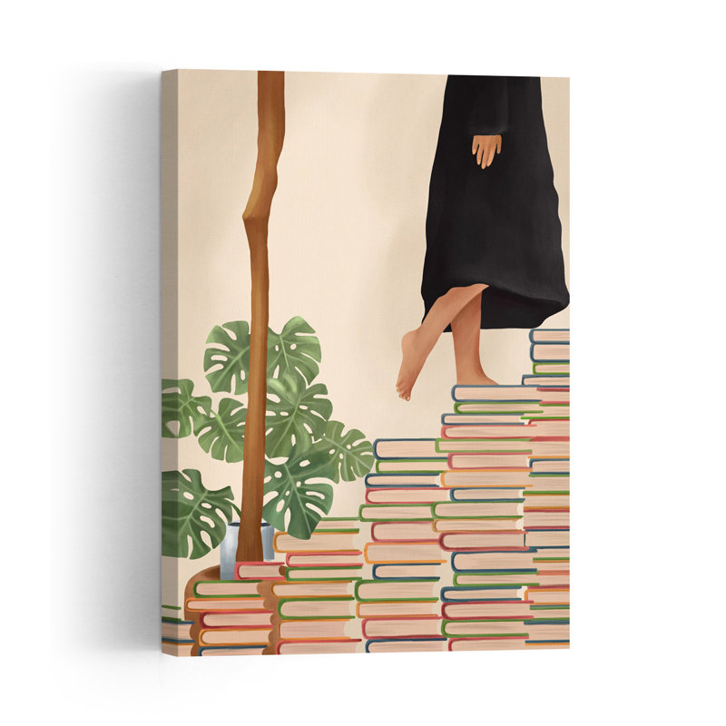 Affiche murale minimaliste et moderne représentant une plante paisible grimpant pieds nus, escalade de livre., 60" H x 40" W