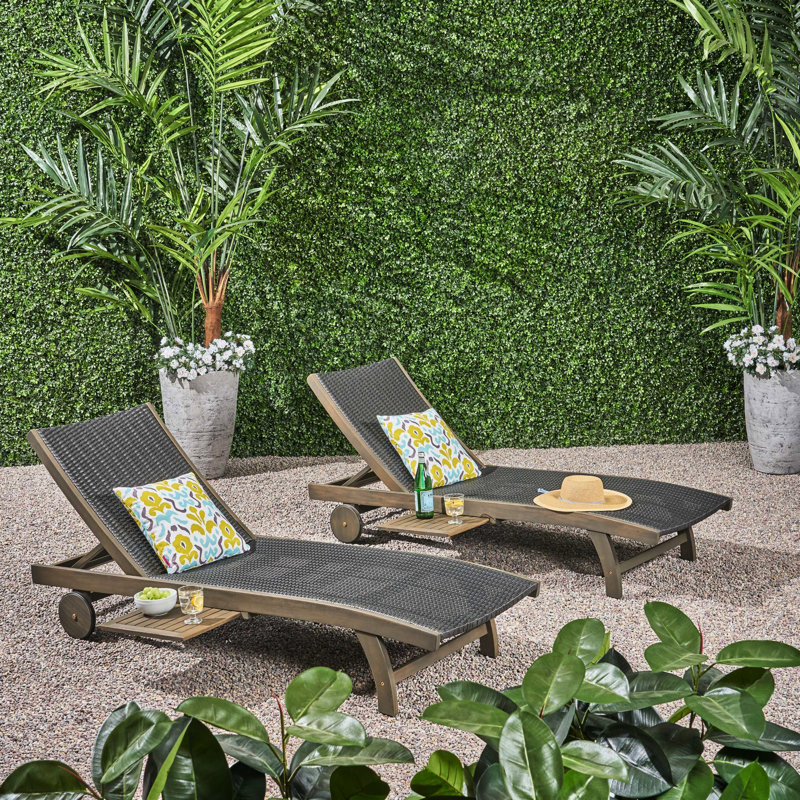 Of 2 Chaise Lounges, Grey, Wood Made, Seat, Side Tray For Enjoyment, Weather , Assembly Required 2Pcs Lounge, Frame, Relaxation, ,
