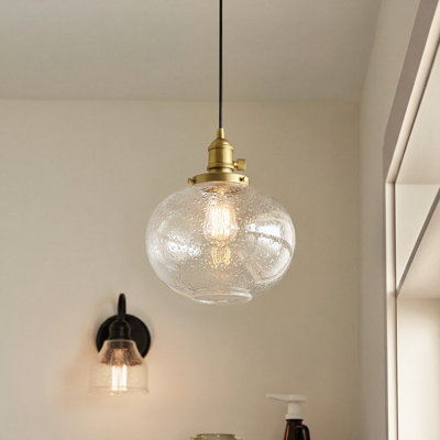 Myren 1-Light Natural Brass Pendant with Clear Seeded Glass Shade