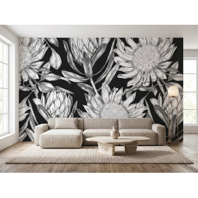 Floral Pattern 8.33' L x 100" W Peel and Stick WallpaperÃ‚Â Panel, 100"W x 100"H, Vinyl Peel and Stick