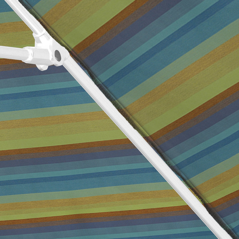Parasol en fibre de verre 7,5 pi avec passe-partout blanc, Brun / rayures bleues