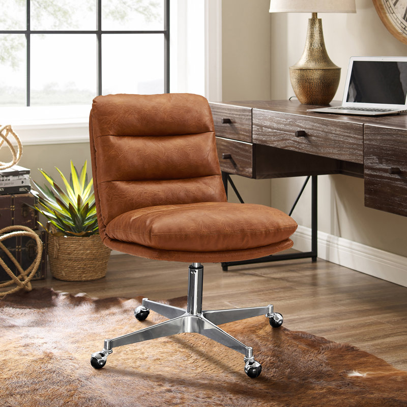 Faux Leather Swivel Desk Chair, Cognac Faux Leather