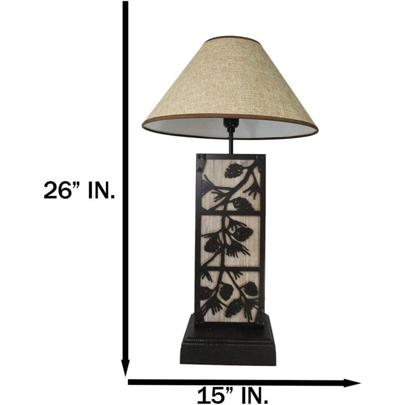 Rustic Western Pinecones On Branch Forest Wood Metal Bedside Desktop Table Lamp