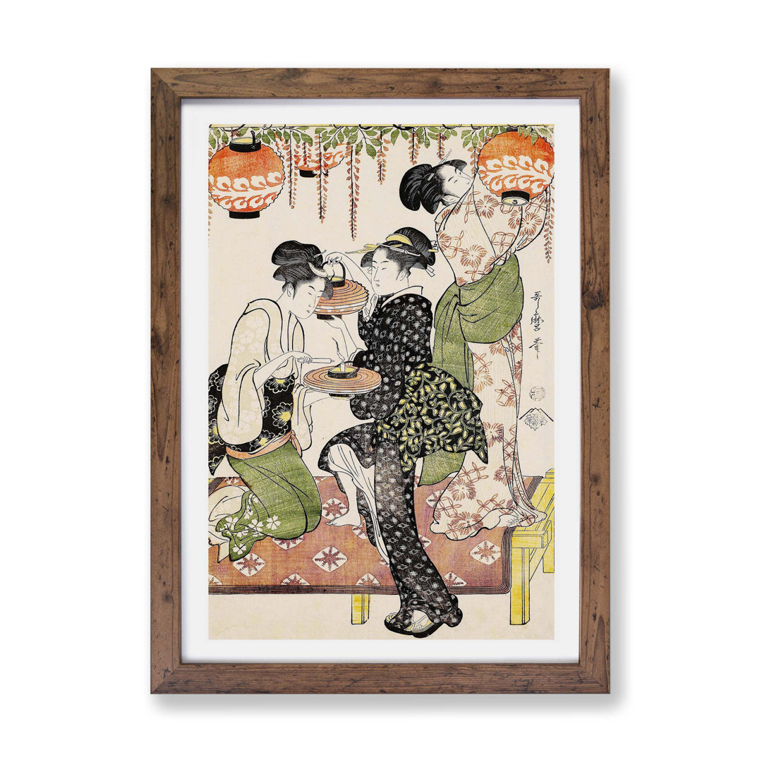 Ladies Under a Wisteria Tree by Kitagawa Utamaro - Framed Print