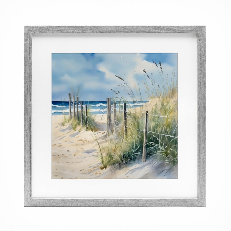Breezy Seaside Graminées, reproduction encadrée sous verre, design par LSR Design Studio, Cadre de ferme gris