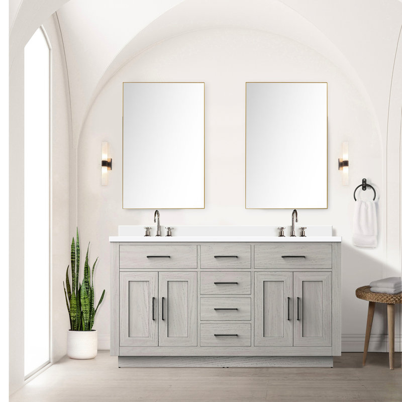 Meuble-lavabo double en chêne blanc 60 po - Armoire de salle de bain 60 po