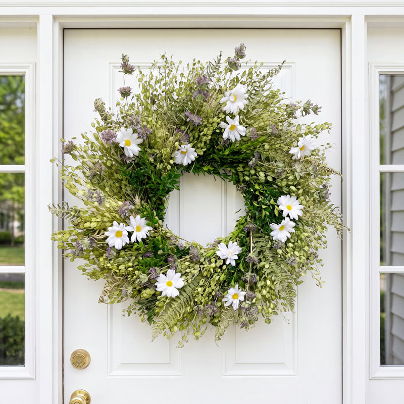 Dried Morning Daisies 22" Spring Wreath