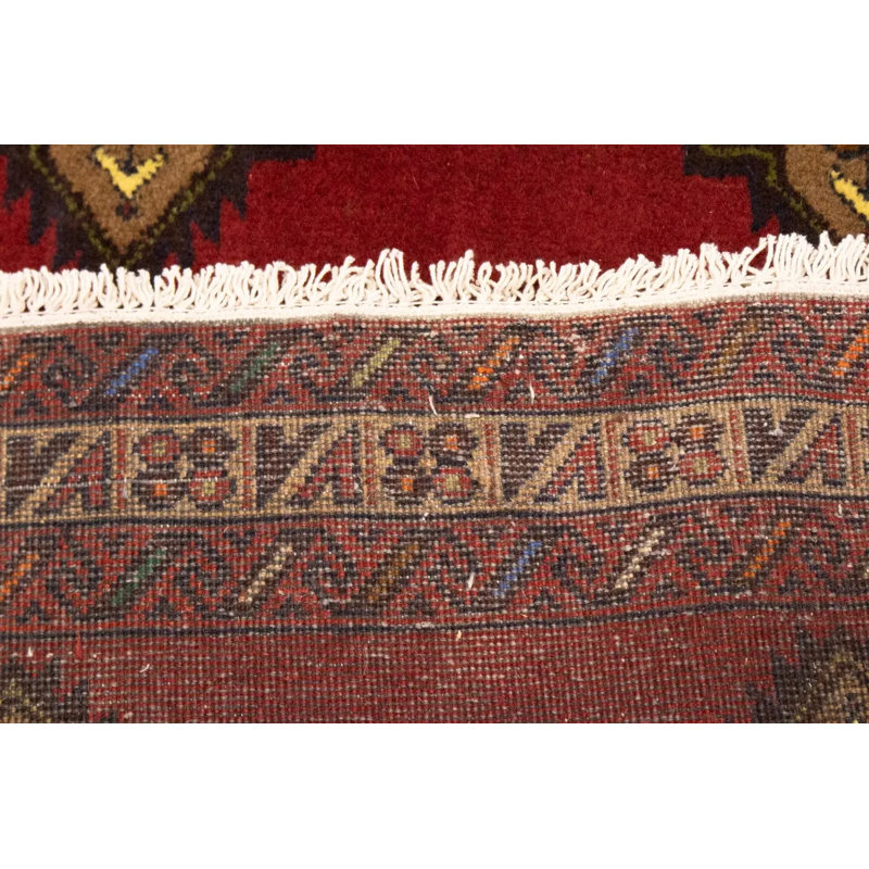 Tapis rouge tribal noué à la main de style oriental 3 pi 6 po x 6 pi 3 pi