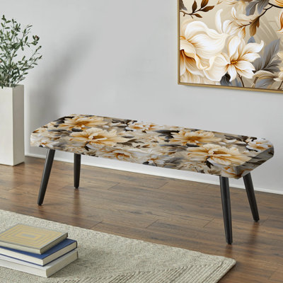 Antique Autumn Floral Elegance III - Floral Upholstered Black Bench
