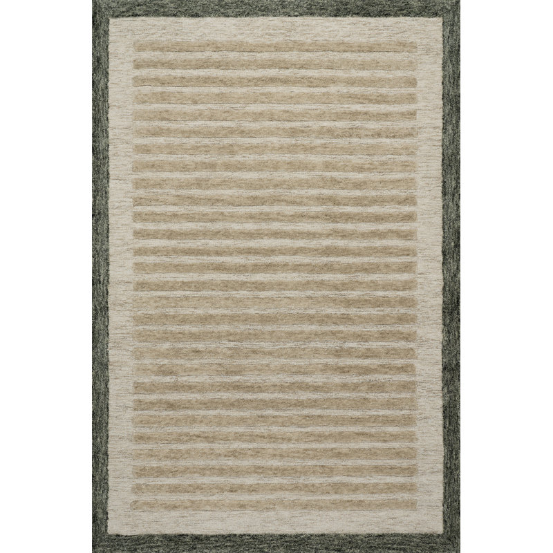 Carmeon Hamilton Caly Modern Bordered Wool Rug, Rectangle 5' x 8', Ivory