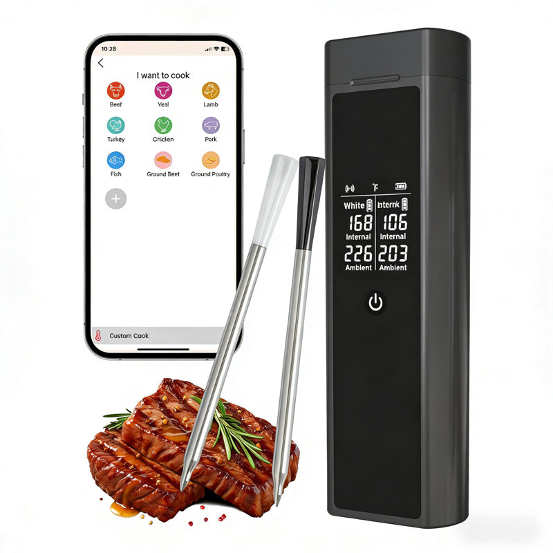 Bluetooth Wireless Meat Thermometer with Single Probe, App Control, IP67 Waterproof for Cooking, Grilling, BBQ