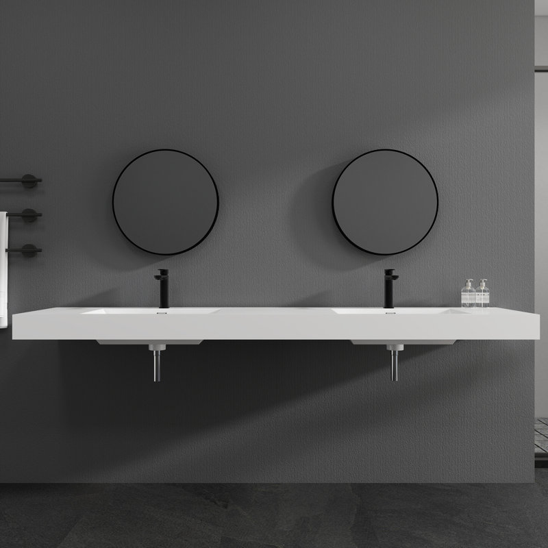 83'' Wall Mounted Double Bathroom Sinks SMC Bathroom Vessel Sink