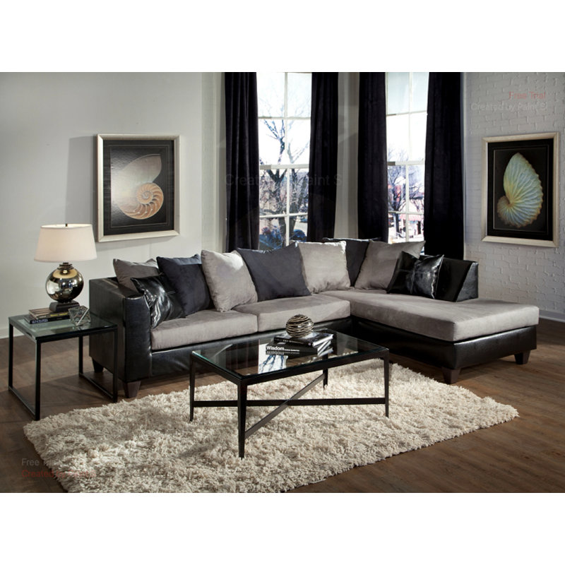 Canapé modulaire Juno, Similicuir noir / mélange de polyester gris clair