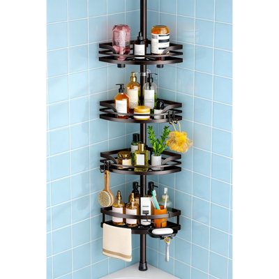 Shower Caddy Tension Pole, Rustproof Corner Shelf For Renters, 47-121 Inch Adjustable With Soap Holder, Bronze