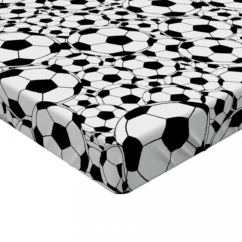 Twin Black and White Soccer Print Microfiber Fitted Sheet