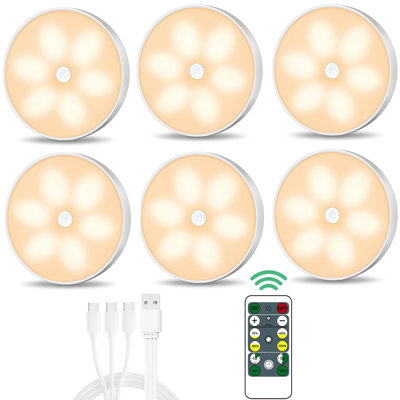 Modern Motion Sensor Wall Light, LED Night Light, Warm White, Set Of 6 - Dimmable, USB Rechargeable
