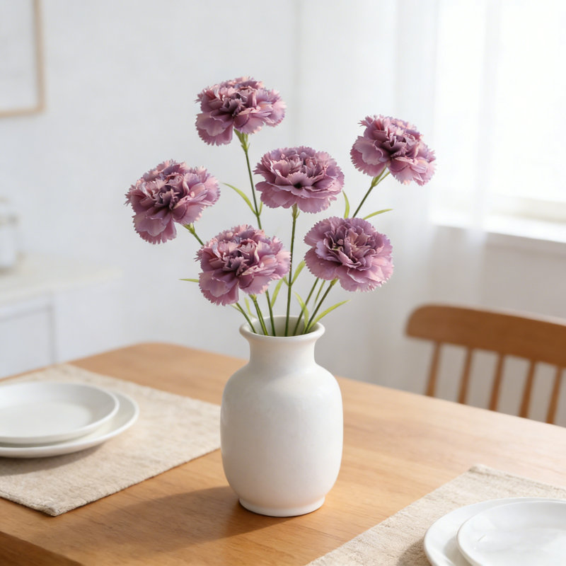 6 œillets fleurs artificielles avec tiges, Mauve