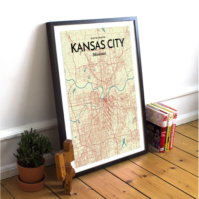 Kansas City Map 1 Piece Wall Art, 43cm H x 28cm W x 0.13cm D