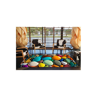 Multi Color Pebble Pattern Woven Base Machine Washable Area Rug