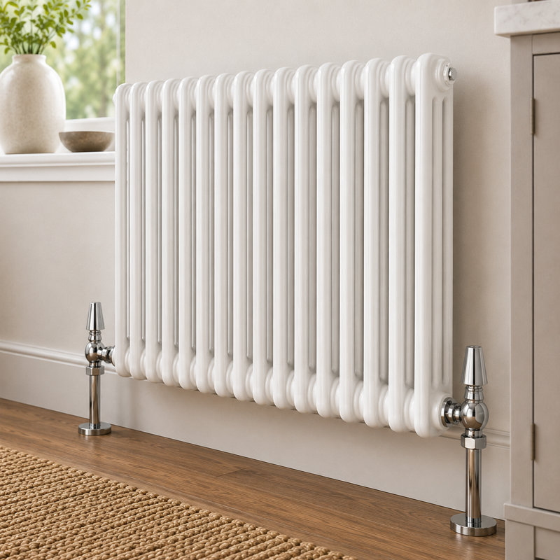 Uxbridge Horizontal Traditional Colosseum Radiator, 600mm H x 1010mm W x 130mm D, White