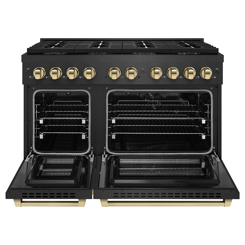 ZLINE Autograph 48 in. Paramount DuoPro Dual Fuel Range in Black Satin Steel and Gold Accents, Polished Gold
