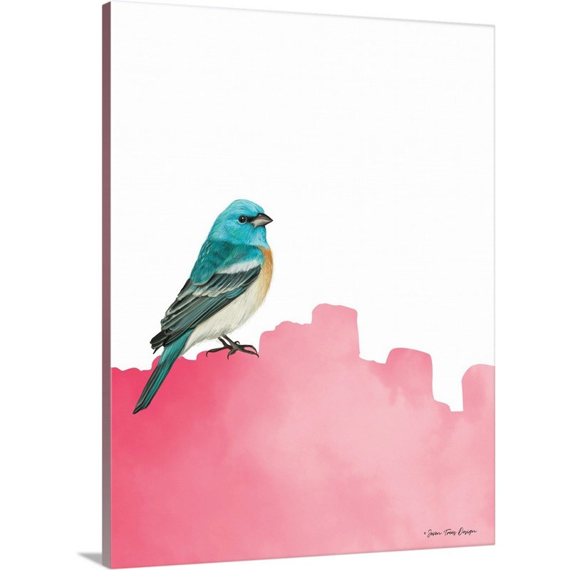 Oiseau sur Rose-reproduction d’art sur toile, Toile tendue, H 16 po x l 12 po x P 1,25 po