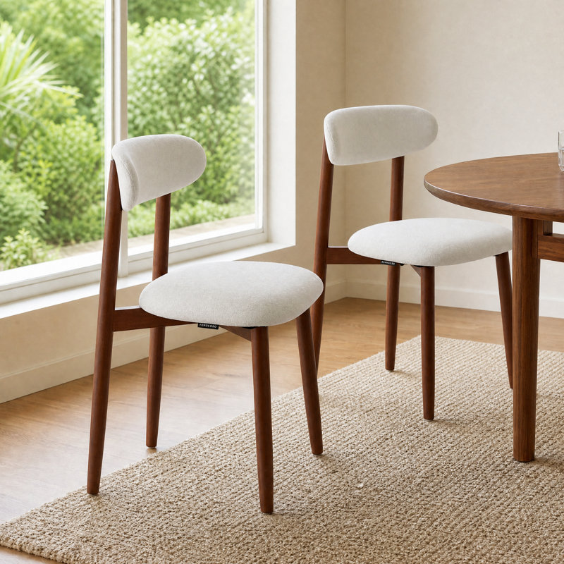 Ensemble de chaises de salle à manger rembourrées Modern 2 pièces avec dossier incurvé et structure en bois massif, Beige