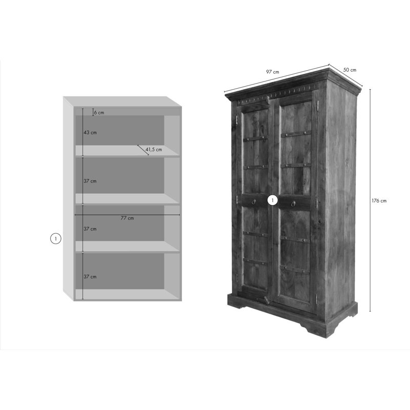 Oxford 2 Door Solid Wood Wardrobe, Nougat