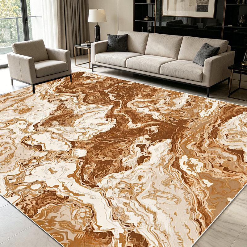 1PC Brown Swirl Travertine Marble Pattern area rugs for Living Room, Soft and Comfortable, Suitable for all seasons, easy-to-maintain, machine washable Indoor floor mat, Under Table Farmhouse suitable for dining room, bedroom, entryway, kitchen,