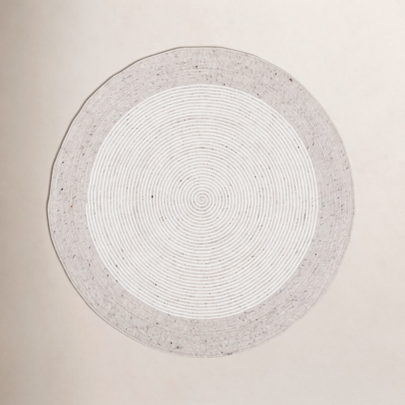 Tapis beige / ivoire en laine / coton tissé à la main Aria, Rond 10pi