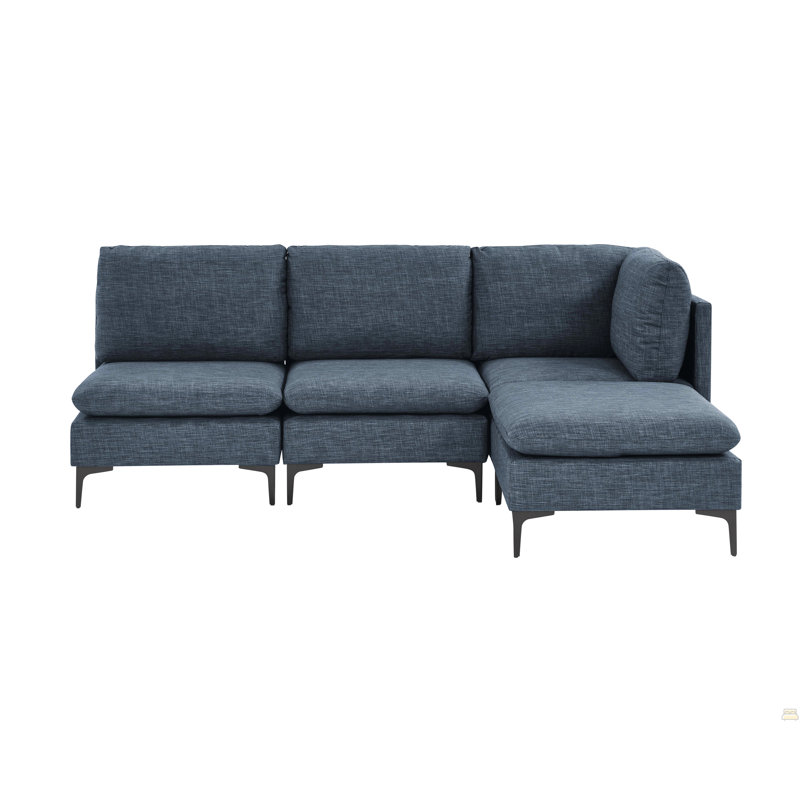 Canapé modulaire en lin rembourré avec pieds en métal, 35" H x 91" W x 61.5" D